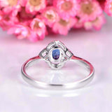 1.4ct Oval Cut Blue Sapphire Engagement Ring Halo Solitaire 18k WhiteGold Finish