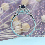 2ct Oval Cut Blue Sapphire Engagement Ring 14k White Gold Finish Floral Design