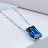 1ct Heart Simulated Blue Sapphire Solitaire Pendant Chain 14k White Gold Plated