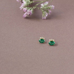 1.6ct Oval Cut Green Emerald Diamond Elegant Stud Earrings 14k YellowGold Finish