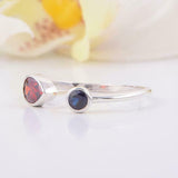 1.2ct Pear Cut Garnet Blue Sapphire Open Birthstone Ring 14k White Gold Finish