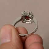 2ct Round Cut Red Garnet Engagement Ring 14k White Gold Finish Halo Promise