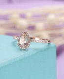 2ct Pear Cut Peach Morganite Halo Trendy Engagement Ring 14k Rose Gold Finish