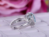 2.8ct Cushion Cut Blue Aquamarine Diamond Accent Halo Ring 14k White Gold Finish