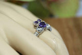 1.2ct Heart Cut Purple Amethyst Engagement Ring Claddagh 14k White Gold Finish