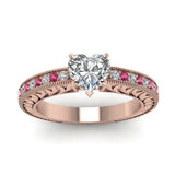 1ct Heart Cut Diamond Vintage Solitaire Engagement Ring 14k Rose Gold Finish