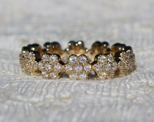 Floral Full Eternity Wedding Band 2.2ct Round Cut Diamond 14k Yellow Gold Finish