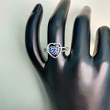 1ct Round Cut Blue Sapphire Heart Split Shank Engagement Ring 14k WhiteGold Over