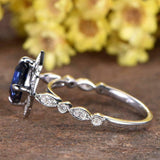 1ct Cushion Blue Sapphire Engagement Ring Solitaire Floral 14k White Gold Finish