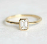 0.6ct Emerald Cut Diamond Engagement Ring 14k Yellow Gold Finish Minimalist