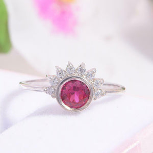 1.5ct Round Cut Pink Ruby Diamond Crown Engagement Ring 14k White Gold Finish