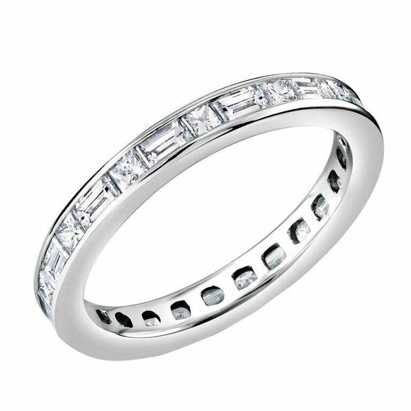 2ct Baguette & Princess Cut Diamond Wedding Band Eternity 14k White Gold Finish