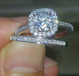 4Ct Round Cut Diamond Bridal Set Band Halo Engagement Ring 14K White Gold Finish