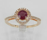 3Ct Round Cut Pink Ruby Diamond Halo Accent Engagement Ring 14K Rose Gold Finish