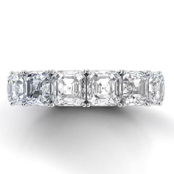 6Ct Asscher Cut Diamond Iced Full Eternity Wedding Band 14K White Gold Finish