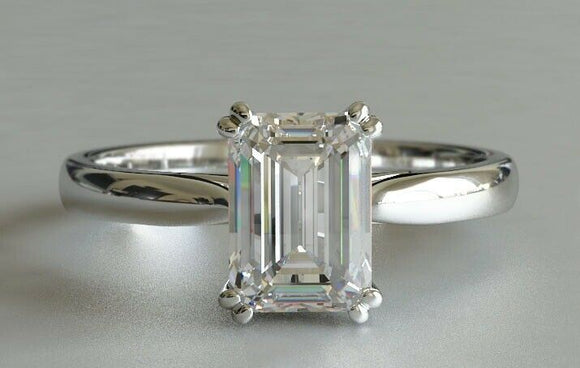 1.4ct Emerald Cut Diamond Engagement Ring Solitaire Promise 14k WhiteGold Finish