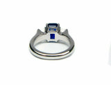 3.75ct Emerald Cut Blue Sapphire Engagement Ring Trilogy 14k White Gold Finish