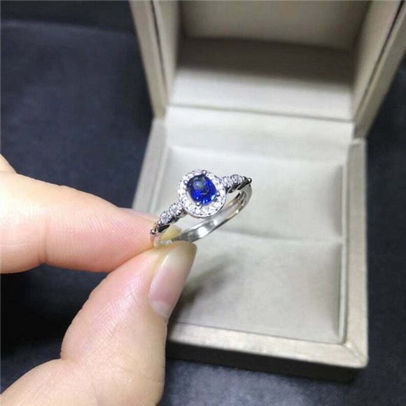 1ct Oval Cut Blue Sapphire Engagement Ring Round Accent Halo 18k White Gold Over