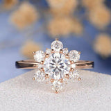 2ct Round Cut Diamond Engagement Ring 14k Rose Gold Finish Halo Floral Solitaire