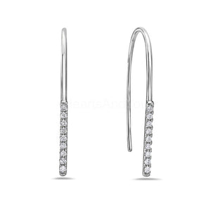 0.4ct Round Cut Moissanite Vertical Bar Minimalist Earring 14k White Gold Plated