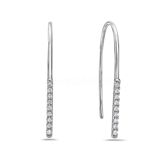 0.4ct Round Cut Moissanite Vertical Bar Minimalist Earring 14k White Gold Plated