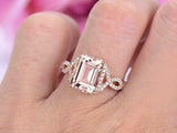 4ct Emerald Cut Morganite Infinity Band Halo Engagement Ring 14k Rose Gold Over