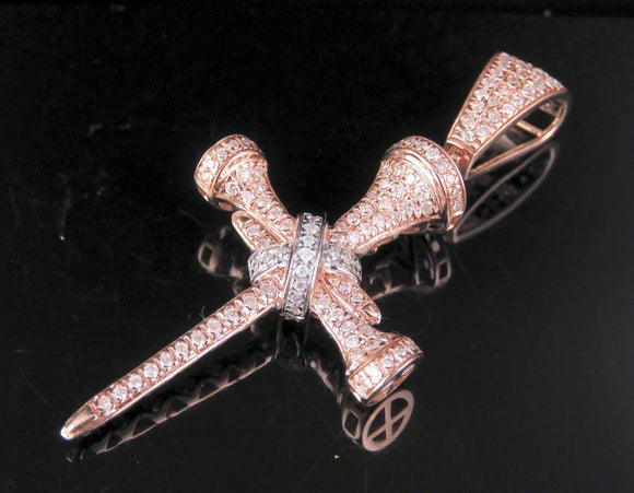 0.75ct Round Cut Diamond Nail Cross Shape Pendant 14k Dual Gold Finish NO CHAIN