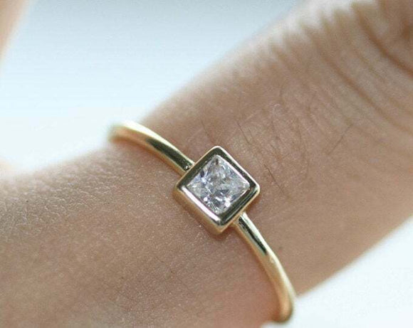 Bezel Set Solitaire Engagement Ring 0.2ct Princess Diamond 14k Yellow Gold Over