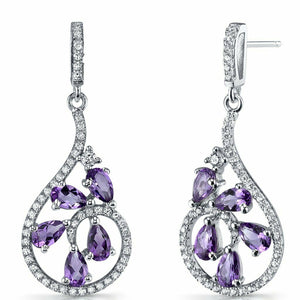 6Ct Pear Cut Purple Amethyst Stylish Diamond Drop Earrings 14K White Gold Finish