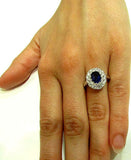 2.5ct Oval Cut Blue Sapphire Engagement Ring Double Halo 14k White Gold Finish