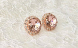 1ct Cushion Cut Peach Morganite Cluster Stud Earrings Women 14k Rose Gold Finish