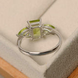 2ct Emerald Cut Green Peridot Pear Accents Trilogy Ring 14k White Gold Finish