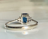 3ct Engagement Ring Emerald Cut Blue Sapphire Diamond Petite 14k White Gold Over