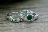 2ct Heart Green Emerald Engagement Ring Claddagh Bridal Set 14k White Gold Over