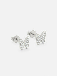 1ct Stud Earrings Round Cut Diamond Butterfly Design 14k White Gold Finish