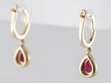 1.12ct Pear Cut Pink Ruby Diamond Halo Tear Drop Earrings 14k Yellow Gold Finish