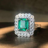 3ct Green Emerald Cut Engagement Ring Double Halo Cocktail 14k White Gold Finish