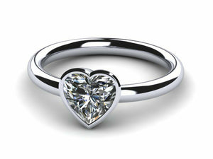 1ct Engagement Ring Heart Cut Diamond Bezel Set Solitaire 14k White Gold Finish