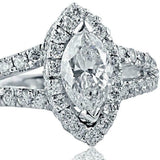 2ct Marquise Cut Diamond Engagement Ring Split Shank Halo 14k White Gold Finish