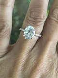 3ct Oval Cut Diamond Engagement Ring Hidden Halo 14k Rose Gold Over Round Accent