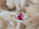 1.8ct Engagement Ring Oval Cut Pink Ruby Cluster Design 14k Yellow Gold Finish