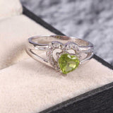 1.6ct Engagement Ring Heart Cut Green Peridot Split Shank 14k White Gold Finish