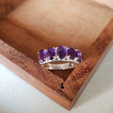 2.6ct Wedding Ring Band Oval Cut Purple Amethyst Five Stone 14k WhiteGold Finish