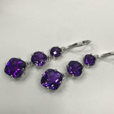 2.5ct Cushion Cut Purple Amethyst Trilogy Drop Earrings 14k White Gold Finish