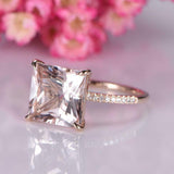 2.3ct Princess Cut Morganite Diamond Accents Solitaire Ring 14k Rose Gold Finish