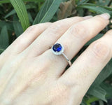 1.3ct Round Cut Blue Sapphire Diamond Halo Solitaire Ring 14k White Gold Finish