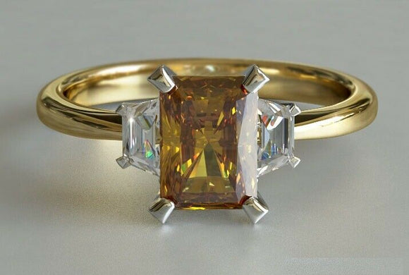 2ct Radiant Cut Yellow Citrine Engagement Ring Trilogy 14k Yellow Gold Finish