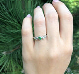 1.5ct Round Cut Green Emerald Five Stone Bezel Set Ring 14k White Gold Finish