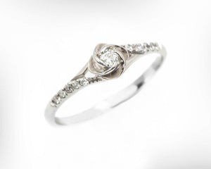 Floral Solitaire with Accents Ring 1.5ct Round Cut Diamond 14k White Gold Finish