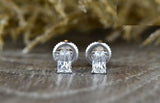 0.6ct Radiant Cut VVS1D Diamond Screw Back Stud Earrings 14k White Gold Finish